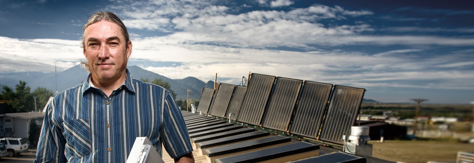Larry Mapes, President and CEO pictured on the roof of Valverde Energy headquarters in Taos, New Mexico