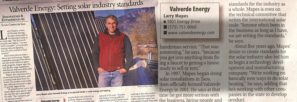 Solar Energy Innovator, Larry Mapes in Taos News!